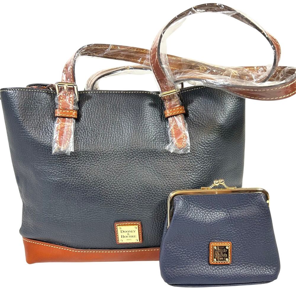 Dooney & Bourke Perry Satchel Tote Bag w/ Purse Pebble Grain Black Leather New